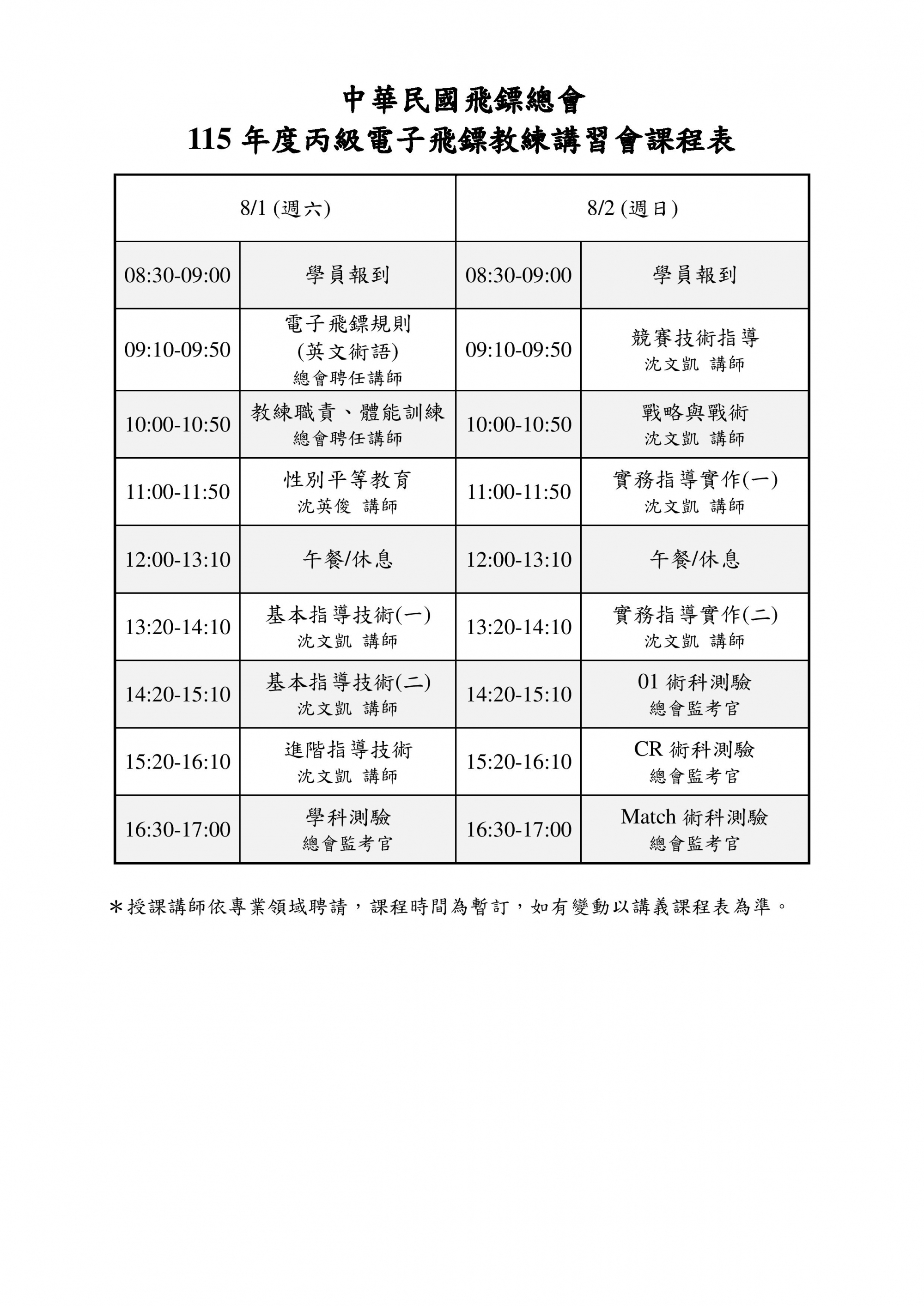 115年度丙級電子飛鏢教練/裁判講習會(台北場)開始報名嘍- 中華民國飛鏢總會
